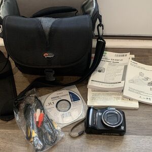Canon Black Digital Camera PowerShot SX100 with Accessories and Bag